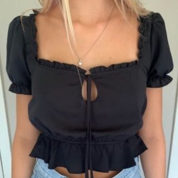 Urban outfitters black cropped peasant top - Picture 3 of 5